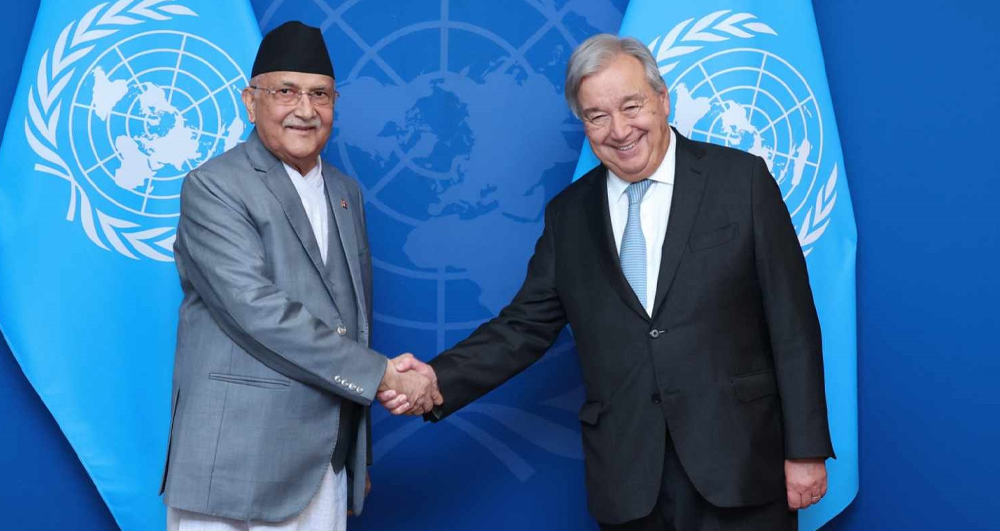प्रधानमन्त्री ओली र राष्ट्रसंघका महासचिव गुटेरेसबीच भेटवार्ता