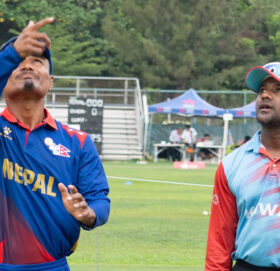 चारदेशीय टी-२० शृङ्खला : कुवेतविरुद्ध टस जितेर फिल्डिङ गर्दै नेपाल