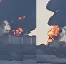 ओमानको सलालाह बन्दरगाहमा ड्रोन आक्रमण हुँदा भीषण आगलागी