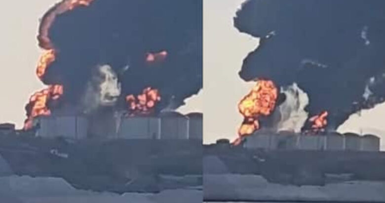 ओमानको सलालाह बन्दरगाहमा ड्रोन आक्रमण हुँदा भीषण आगलागी